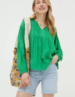 FatFace Freya Green Lace Blouse Bright Green Clearance