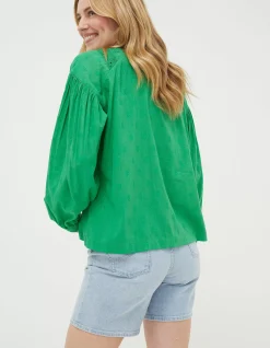 FatFace Freya Green Lace Blouse Bright Green Clearance