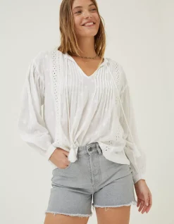 FatFace Freya Lace Blouse White Discount