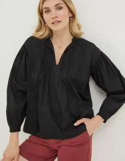 FatFace Freya Lace Blouse Black New