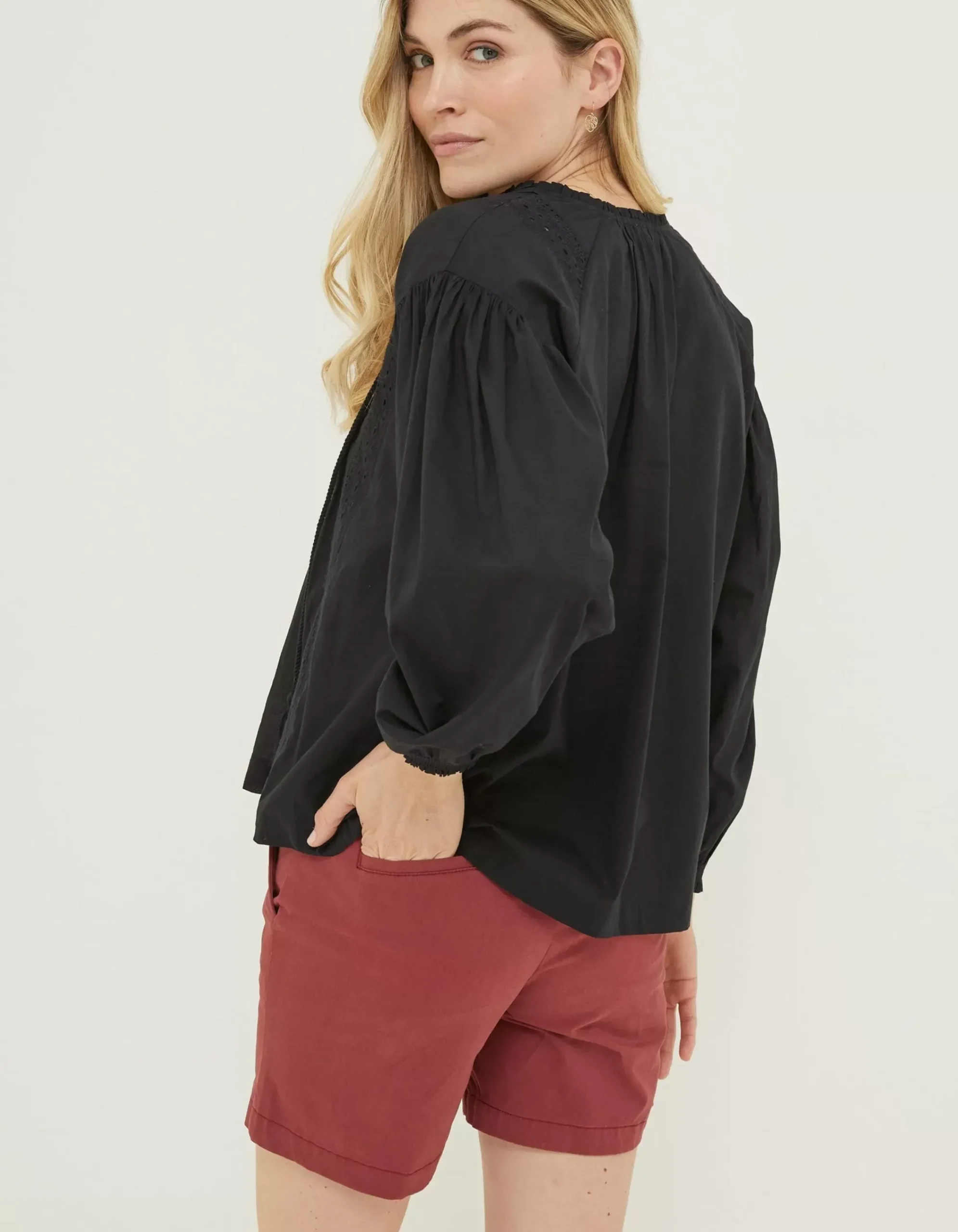 FatFace Freya Lace Blouse Black New