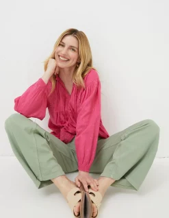 FatFace Freya Pink Lace Blouse Bright Pink Online