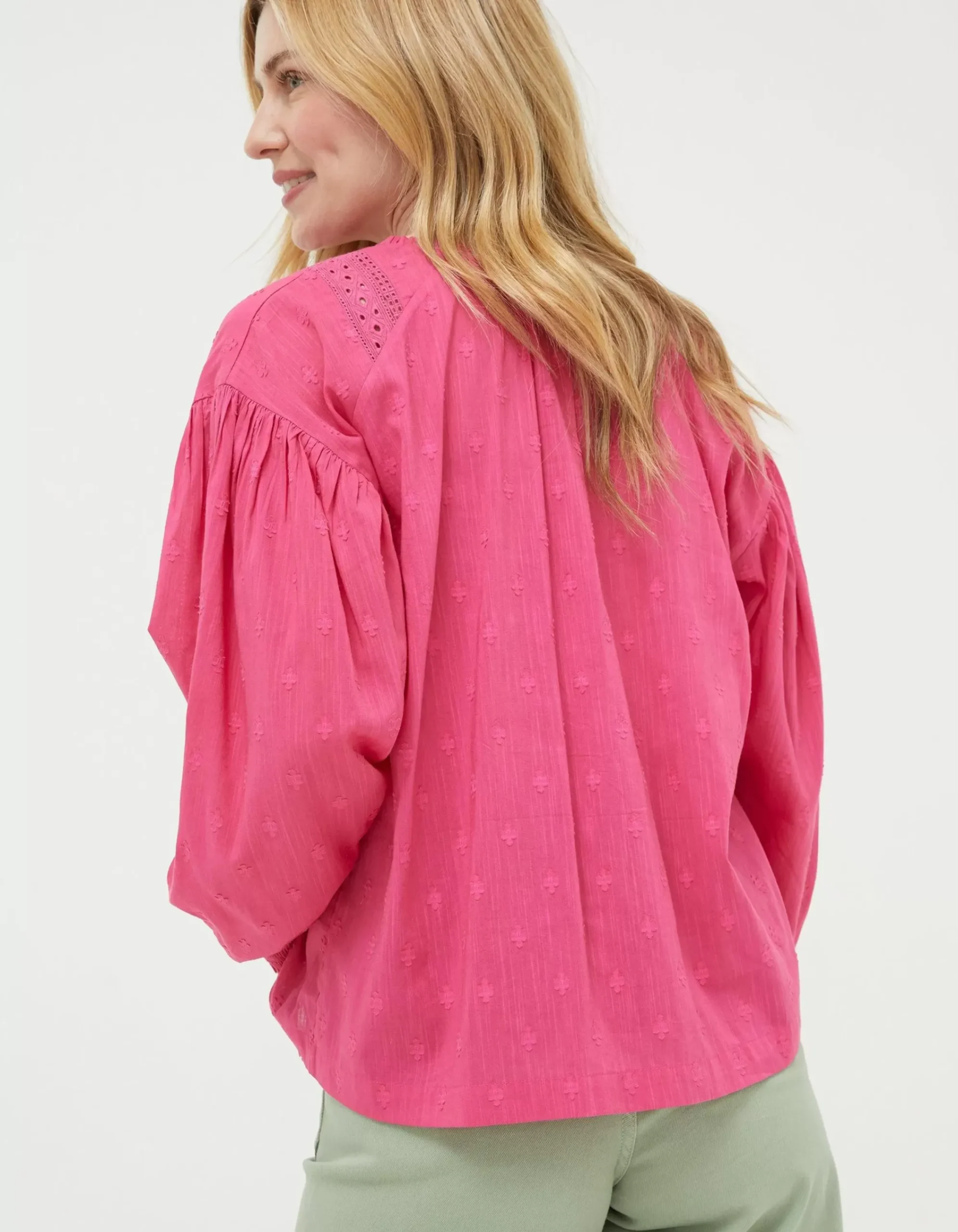 FatFace Freya Pink Lace Blouse Bright Pink Online