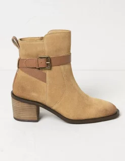 FatFace Freya Suede Block Heel Ankle Boot Tan New