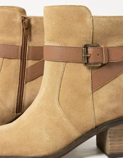 FatFace Freya Suede Block Heel Ankle Boot Tan New