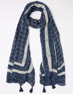 FatFace Geo Border Scarf Blue Clearance