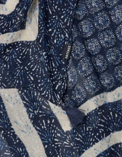 FatFace Geo Border Scarf Blue Clearance