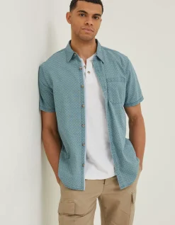 FatFace Geo Indigo Print Shirt Green New