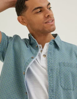 FatFace Geo Indigo Print Shirt Green New