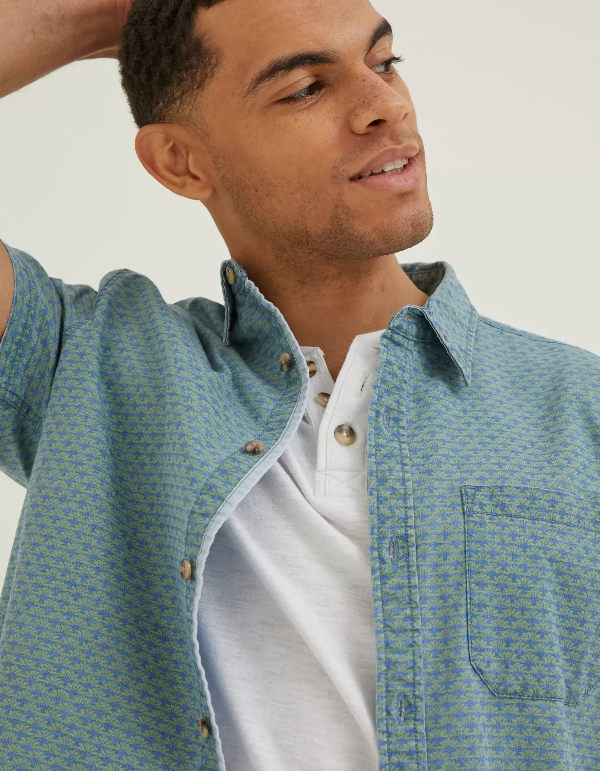 FatFace Geo Indigo Print Shirt Green New