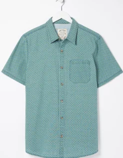 FatFace Geo Indigo Print Shirt Green New