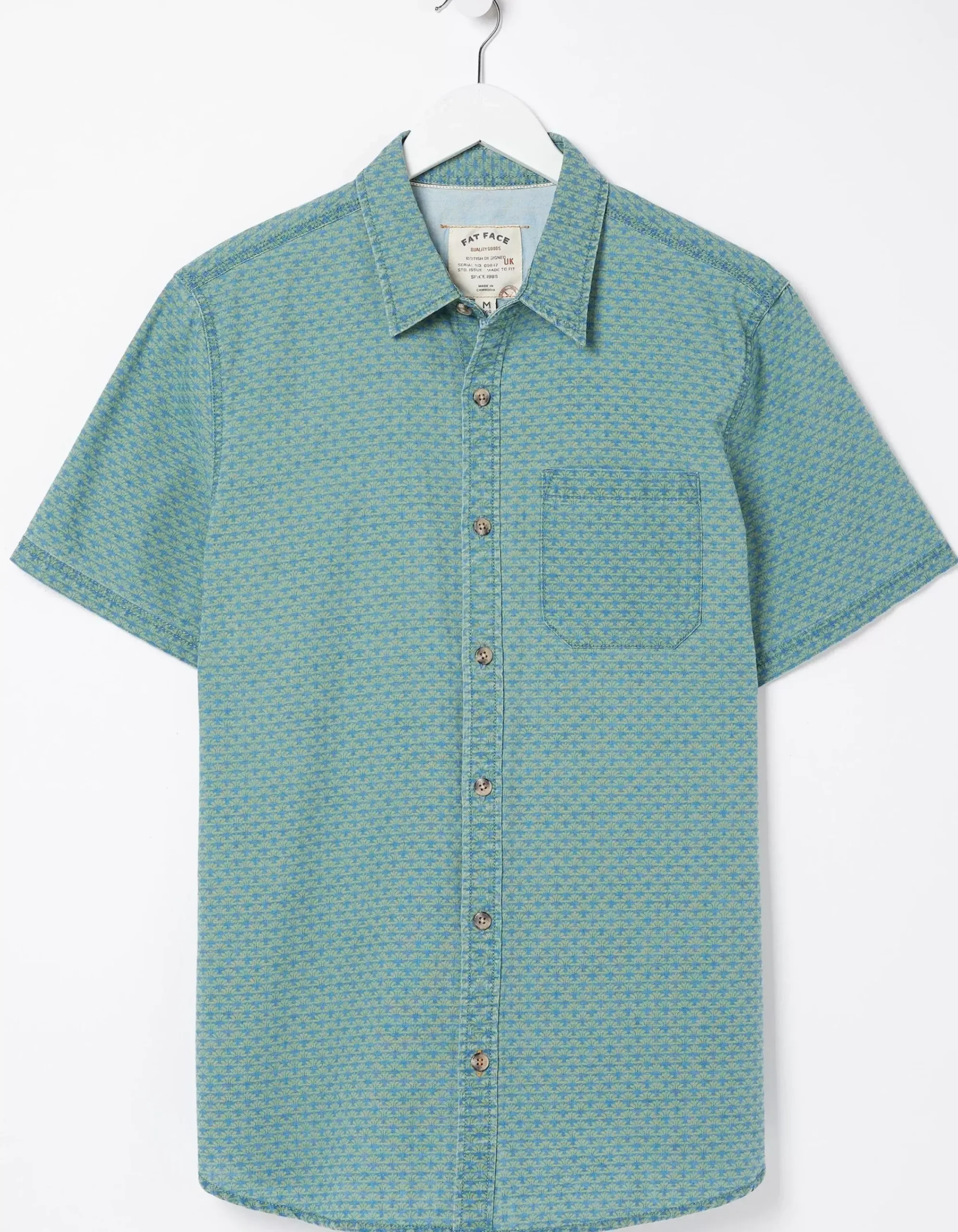 FatFace Geo Indigo Print Shirt Green New