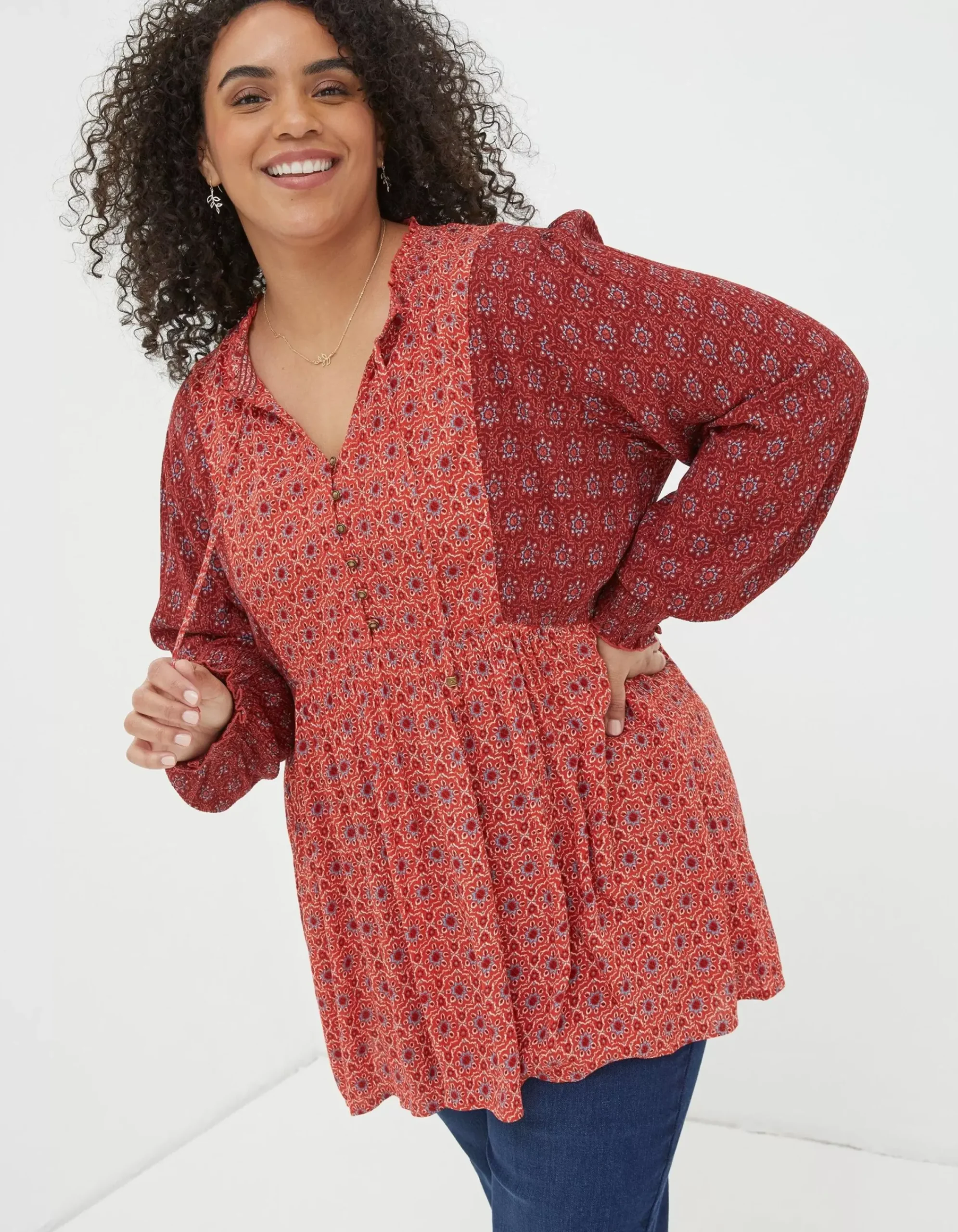FatFace Gerry Craft Geo Tunic Raspberry Red Clearance