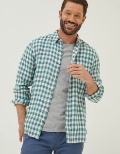 FatFace Gingham Linen Shirt Teal Green New