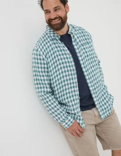 FatFace Gingham Linen Shirt Teal Green New