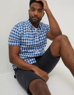 FatFace Gingham Linen Shirt Cobalt Blue Clearance