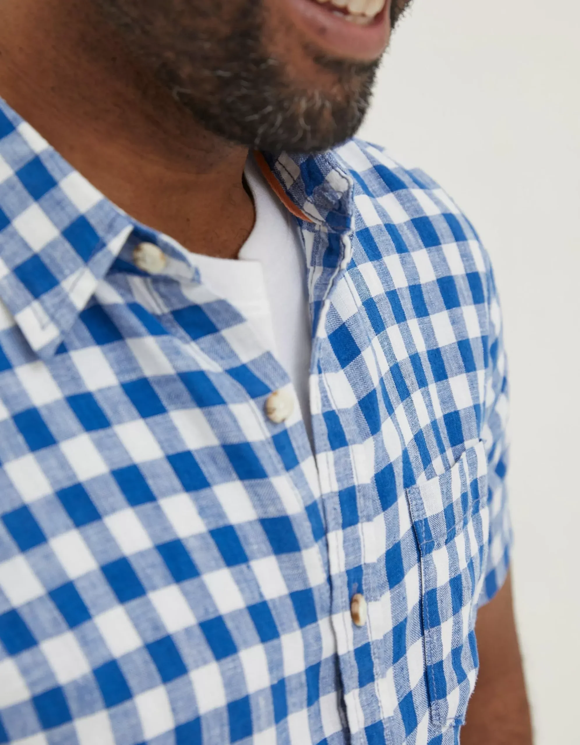 FatFace Gingham Linen Shirt Cobalt Blue Clearance