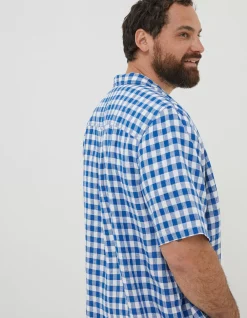 FatFace Gingham Linen Shirt Cobalt Blue Clearance
