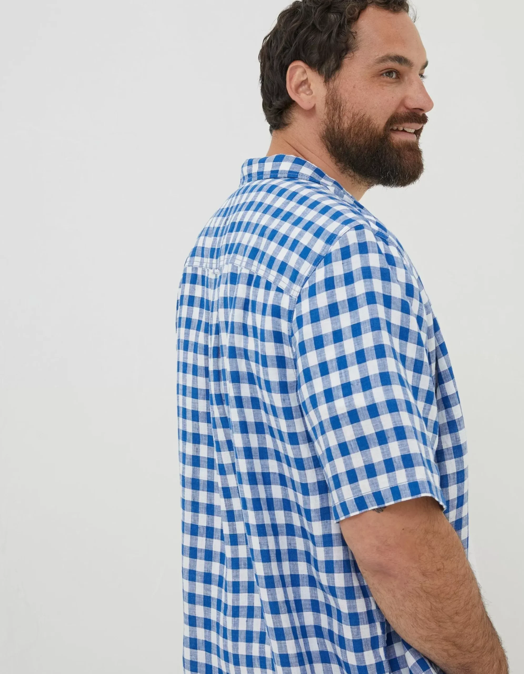 FatFace Gingham Linen Shirt Cobalt Blue Clearance