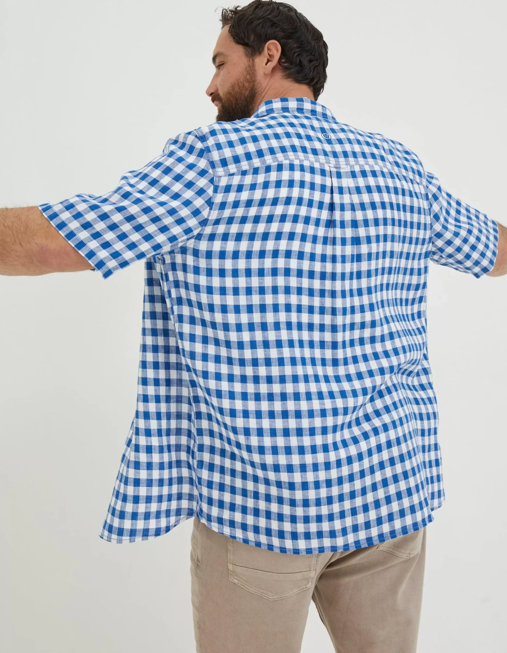 FatFace Gingham Linen Shirt Cobalt Blue Clearance