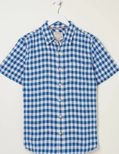 FatFace Gingham Linen Shirt Cobalt Blue Clearance