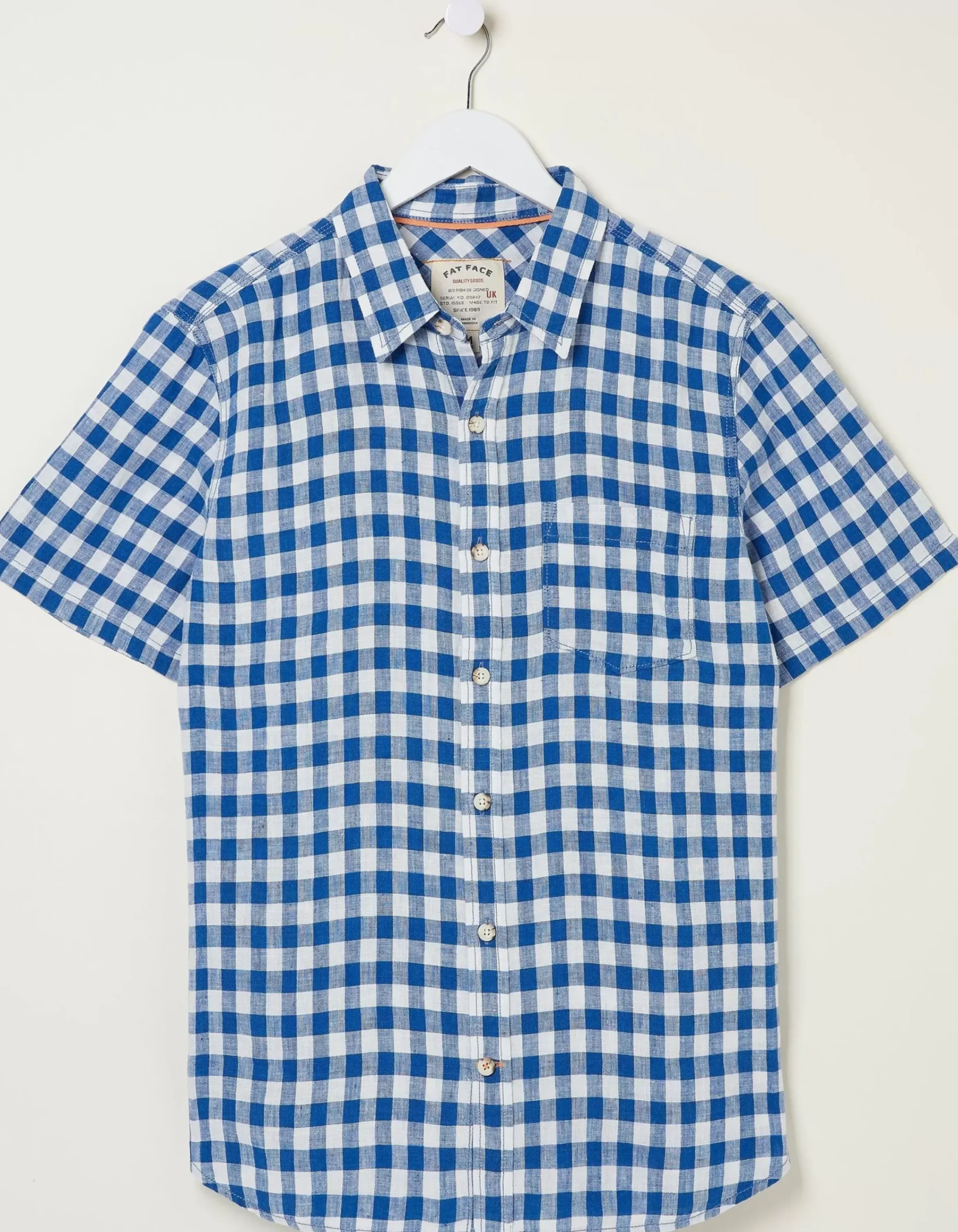 FatFace Gingham Linen Shirt Cobalt Blue Clearance