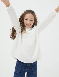 FatFace Grace Frill Blouse Natural White Outlet