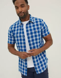 FatFace Grid Check Shirt Cobalt Blue Outlet