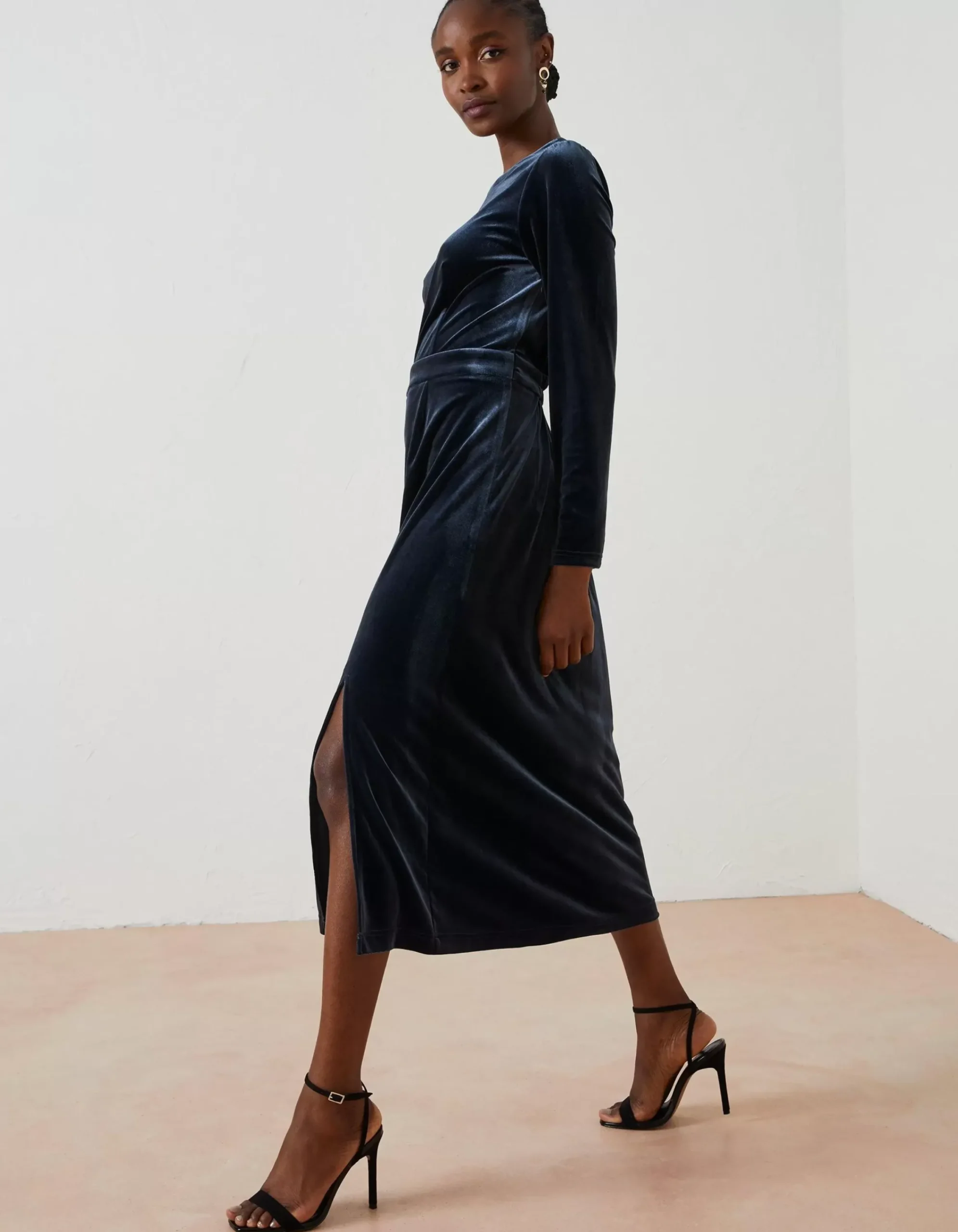 FatFace Haldon Velvet Midi Dress Dark Navy
