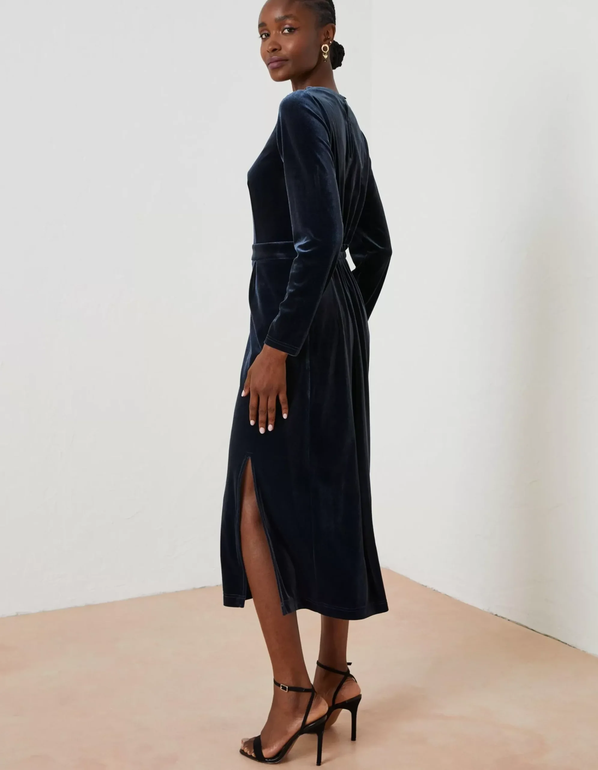 FatFace Haldon Velvet Midi Dress Dark Navy