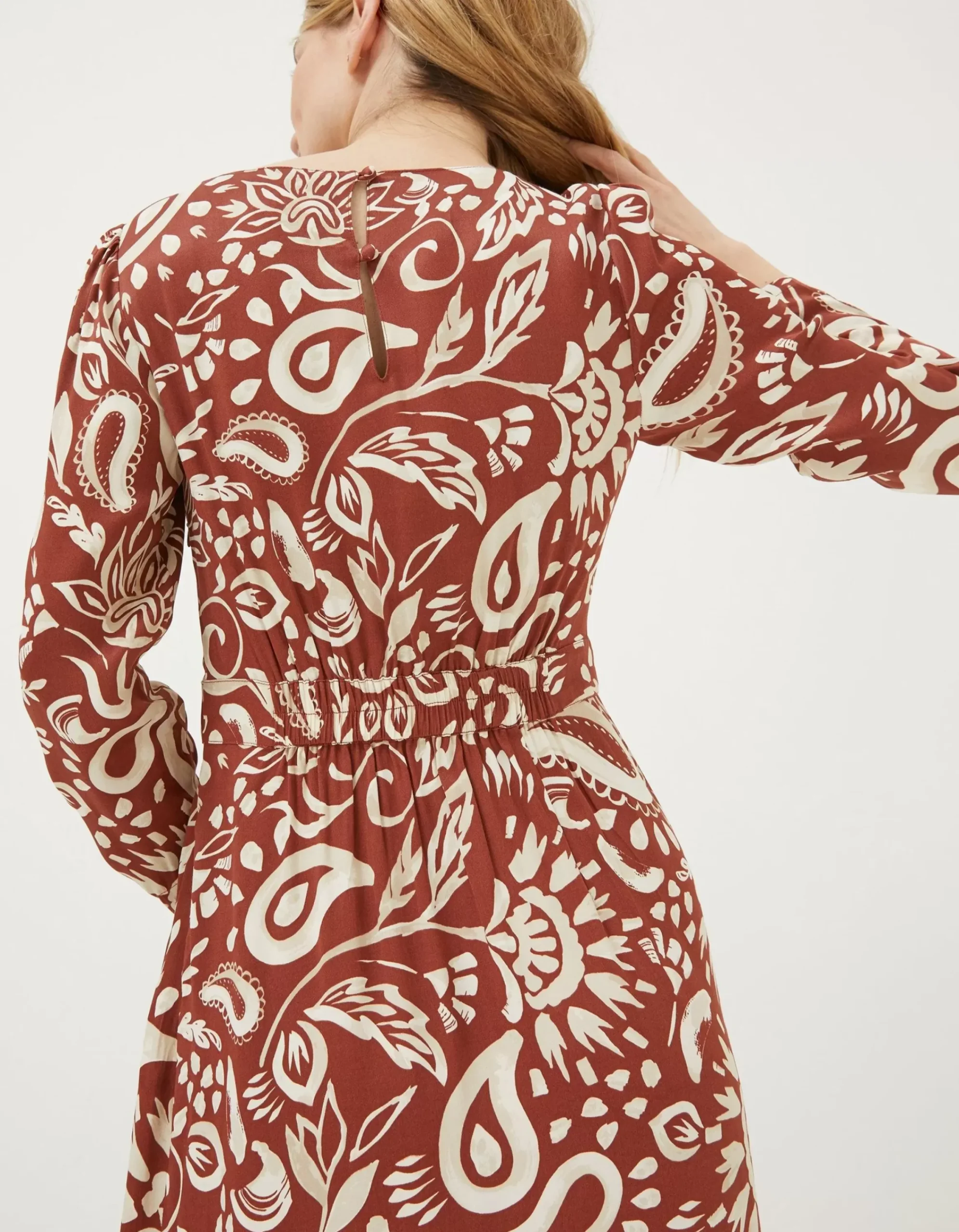FatFace Haldon Watercolour Midi Dress Brown Clearance