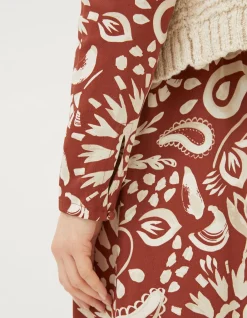 FatFace Haldon Watercolour Midi Dress Brown Clearance