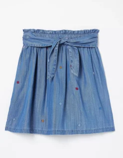 FatFace Hallie Flower Embroidered Tie Skirt Chambray Blue Discount
