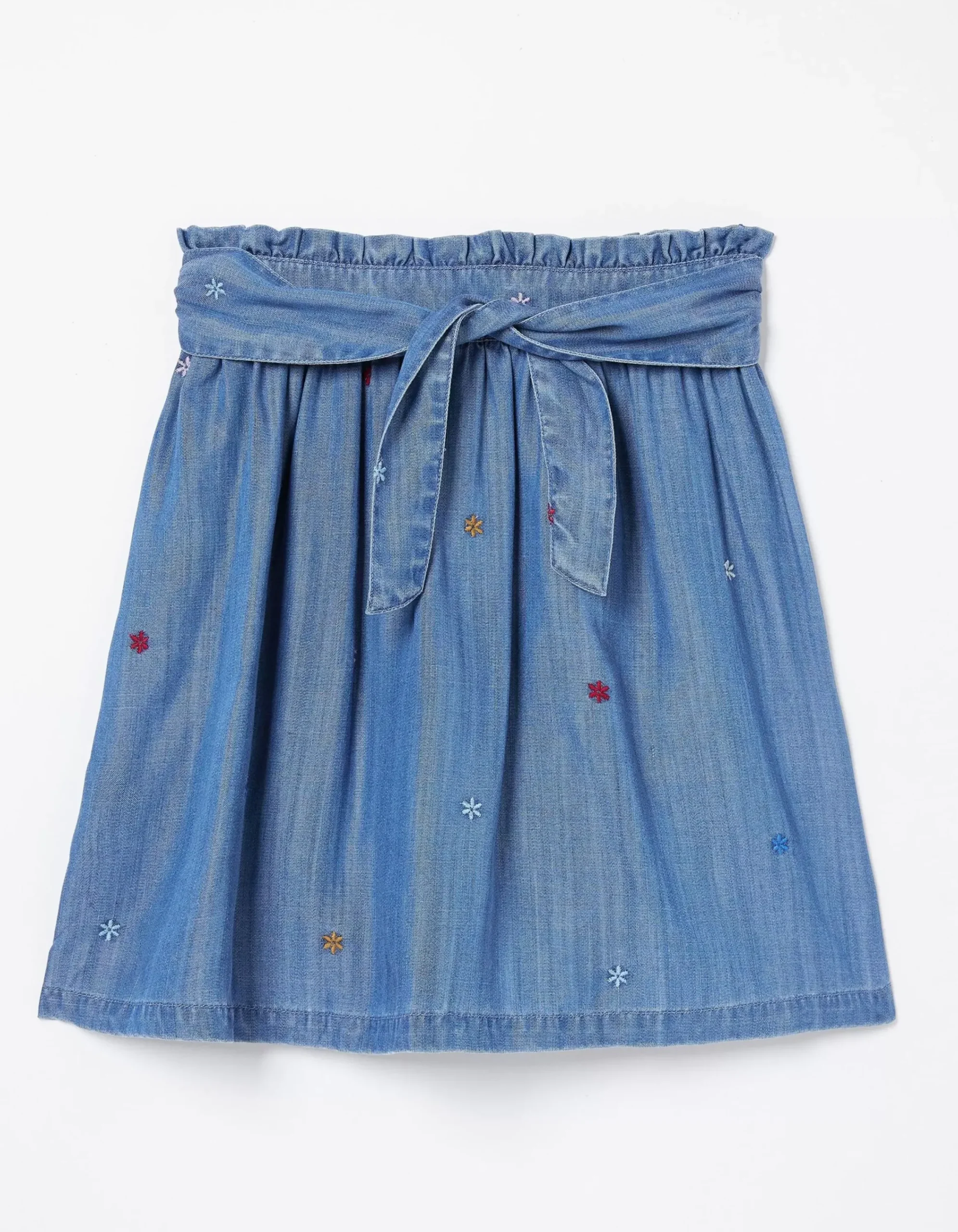 FatFace Hallie Flower Embroidered Tie Skirt Chambray Blue Discount