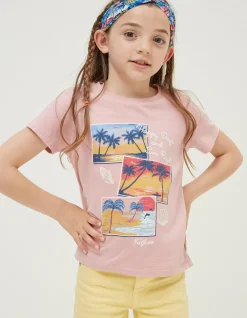 FatFace Happy Days Graphic T-Shirt Pink Clearance