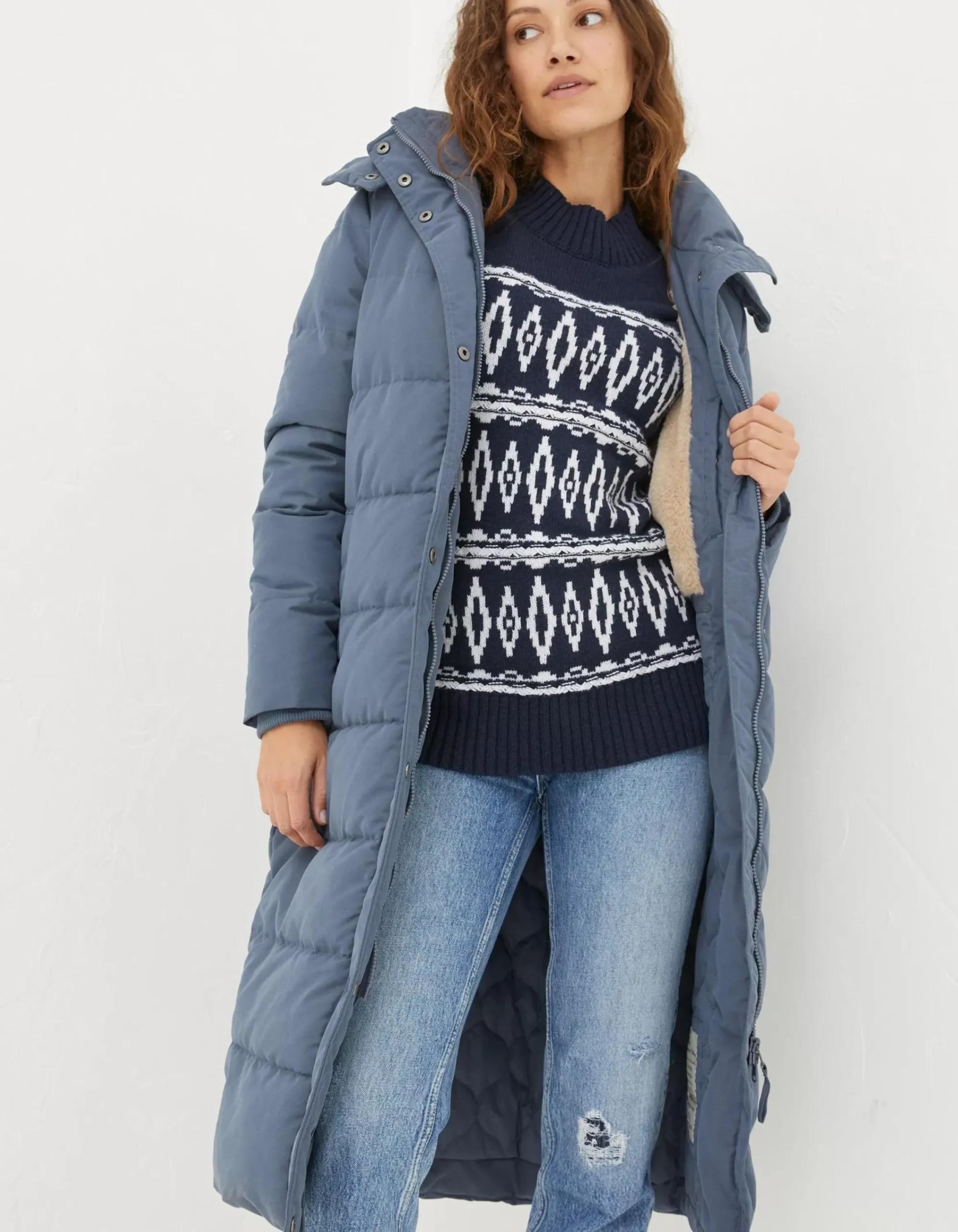 FatFace Harley Long Puffer Coat Dusky Blue Best