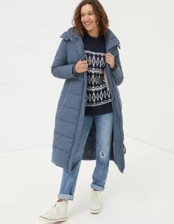 FatFace Harley Long Puffer Coat Dusky Blue Best