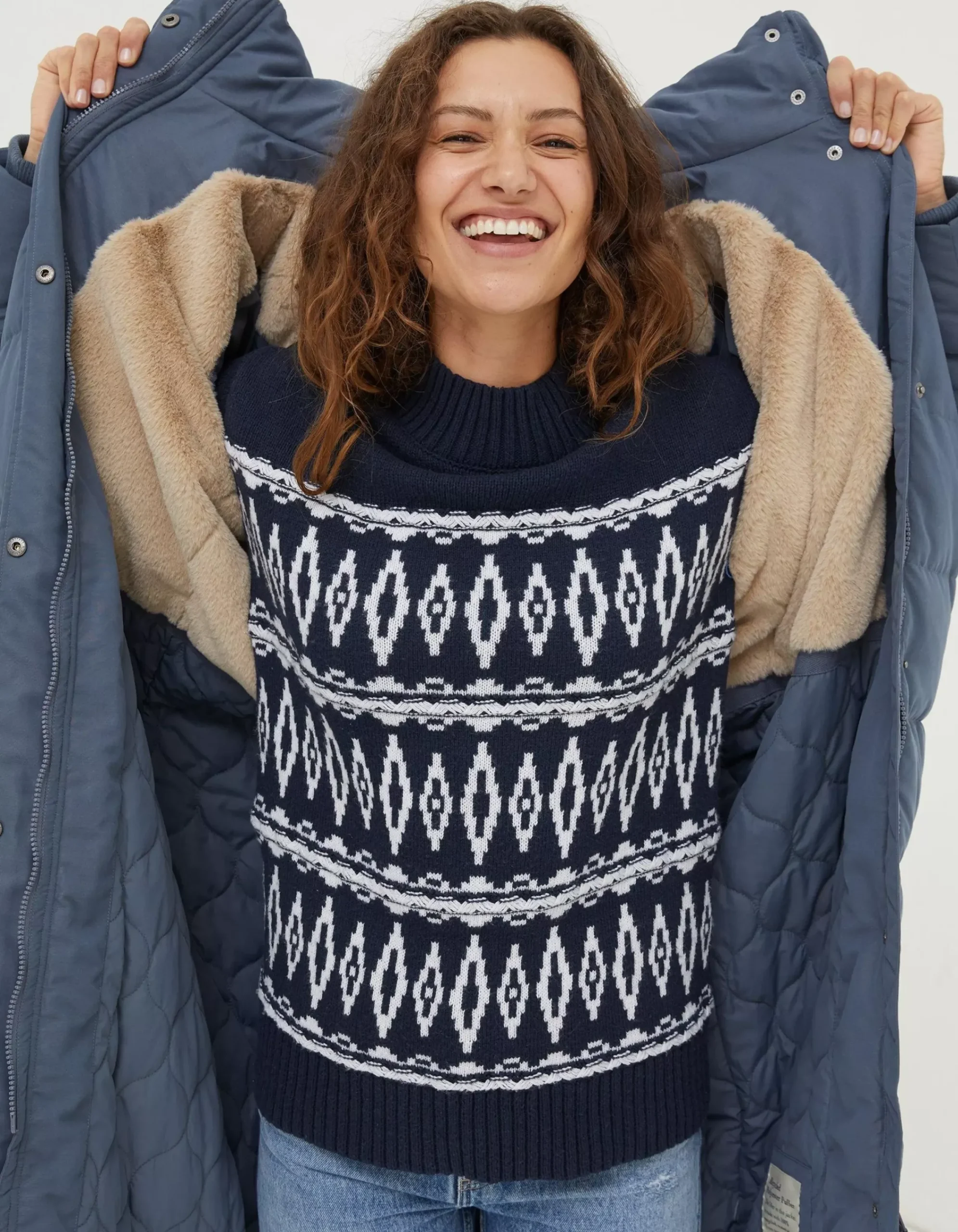 FatFace Harley Long Puffer Coat Dusky Blue Best