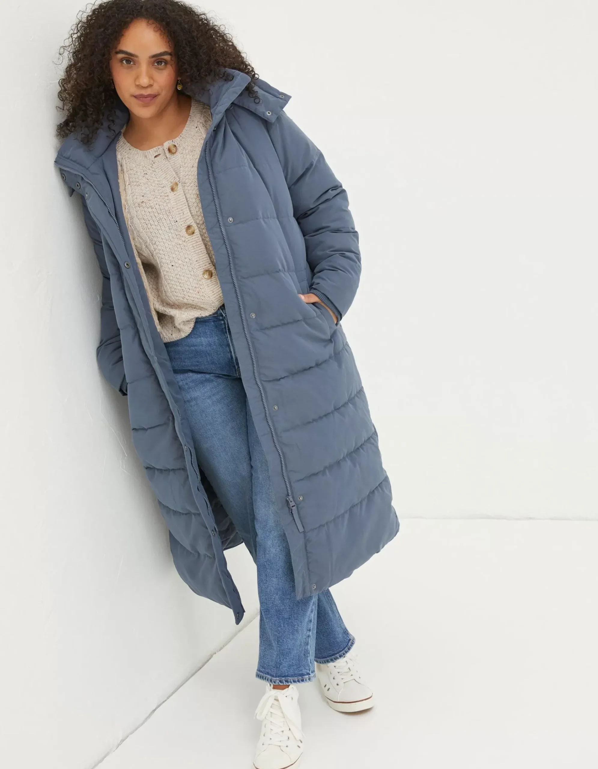 FatFace Harley Long Puffer Coat Dusky Blue Best