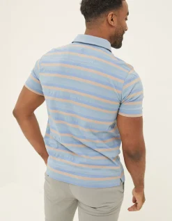 FatFace Harlyn Textured Stripe Polo Chambray Blue New