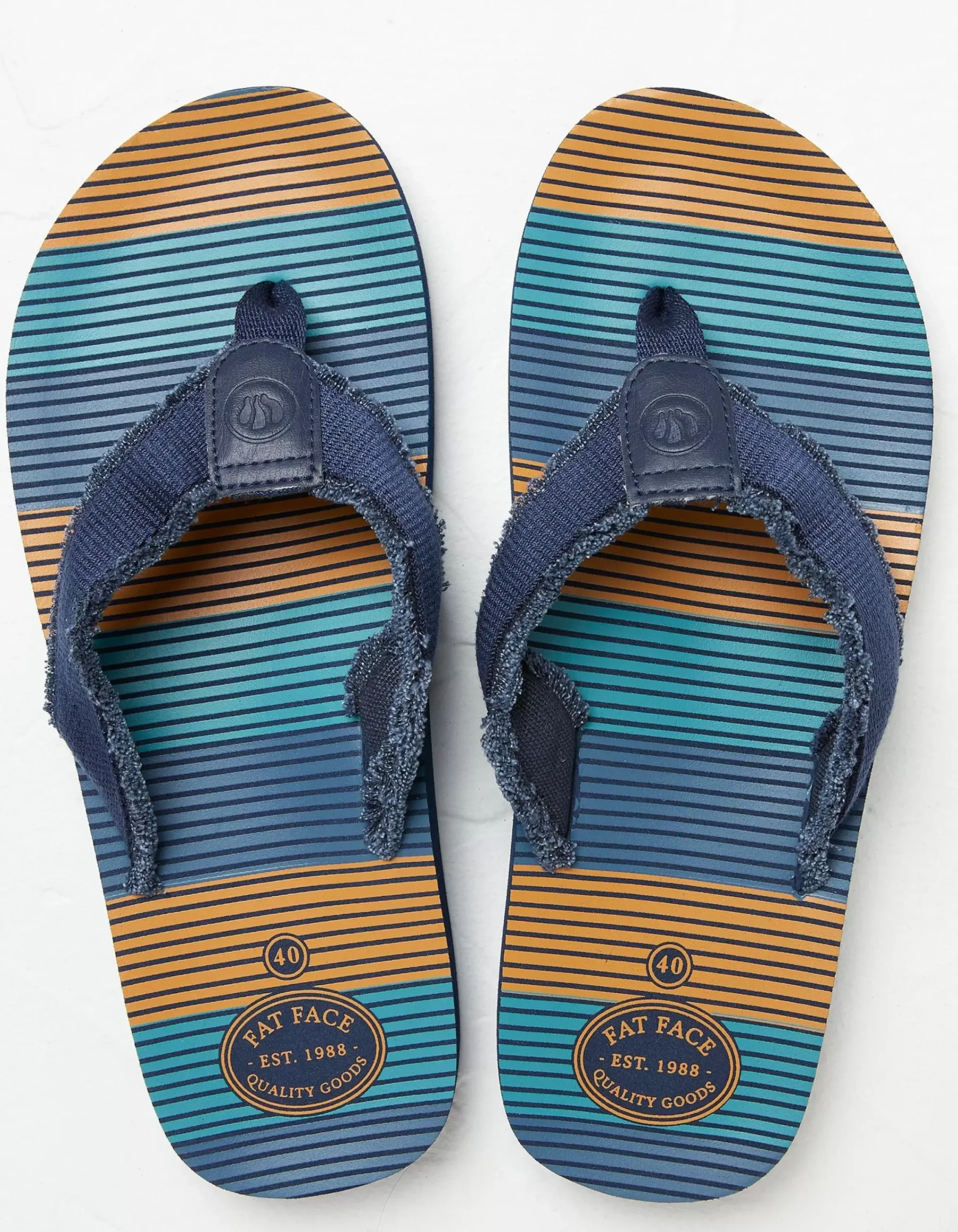 FatFace Harris Stripe Flip Flops Dark Teal Hot