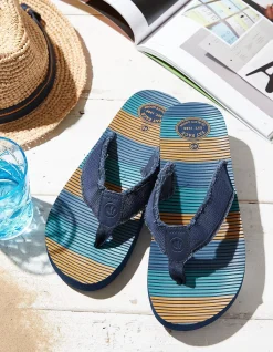 FatFace Harris Stripe Flip Flops Dark Teal Hot