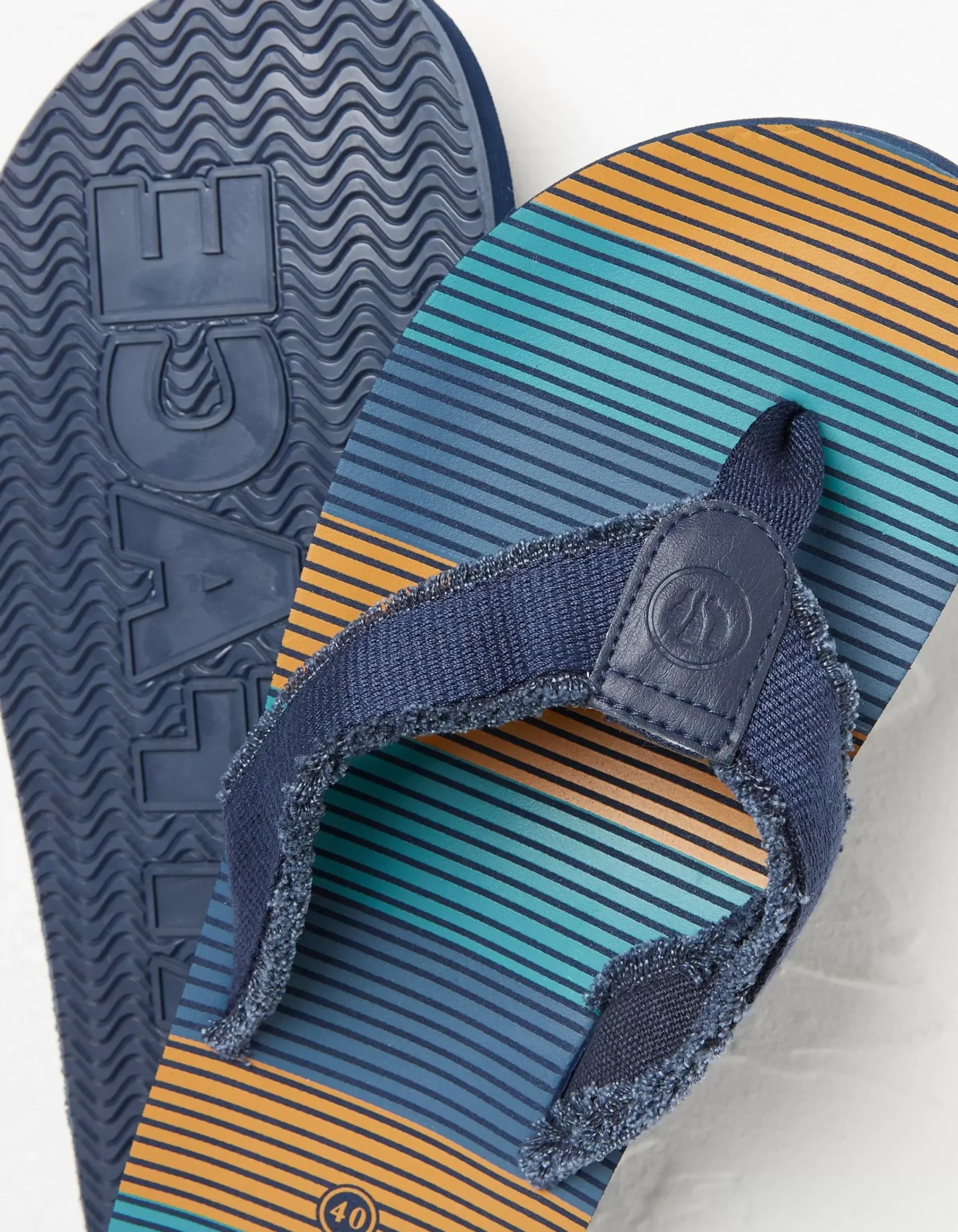 FatFace Harris Stripe Flip Flops Dark Teal Hot