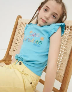 FatFace Hello Sunshine Graphic T Shirt Bright Blue Sale