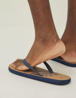 FatFace Henley Cork Logo Flip Flops Navy Discount