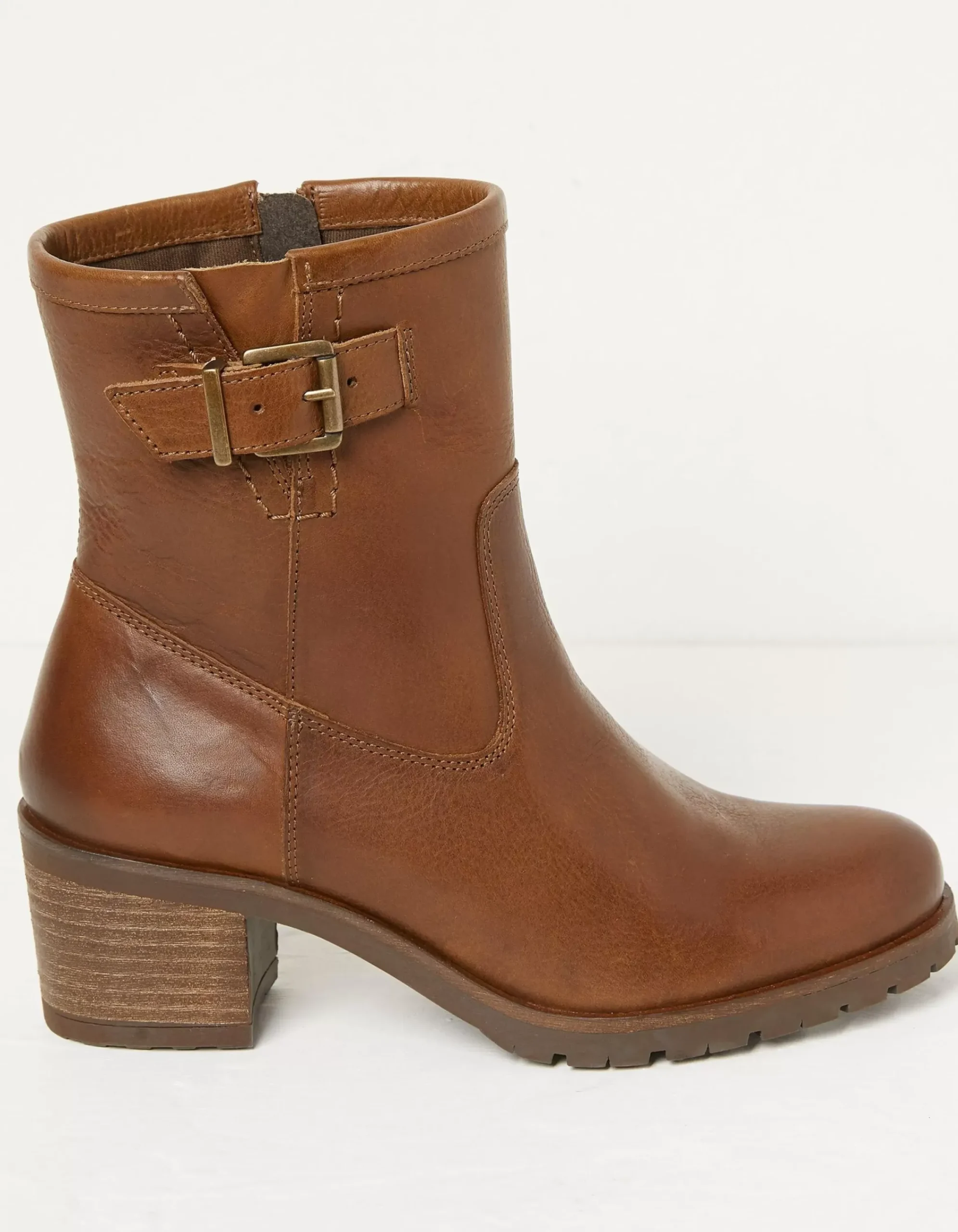 FatFace Hollie Mid Heel Leather Boots Tan Hot