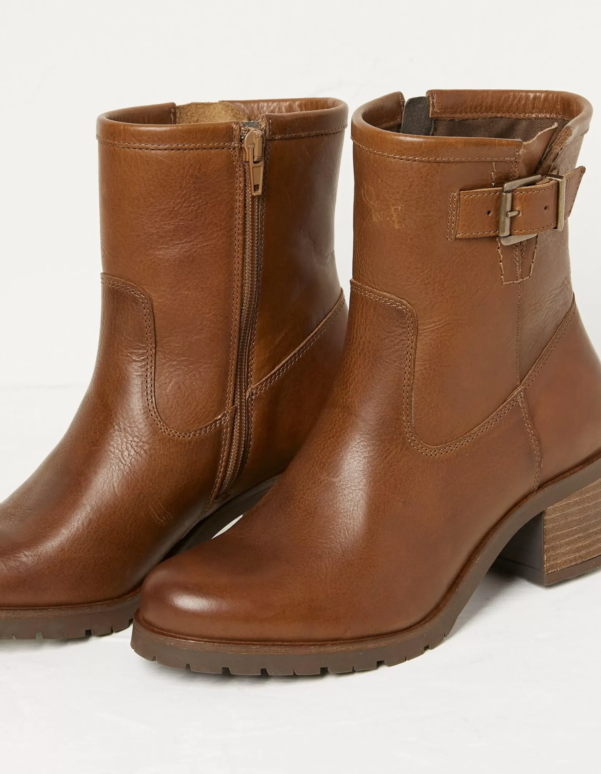 FatFace Hollie Mid Heel Leather Boots Tan Hot