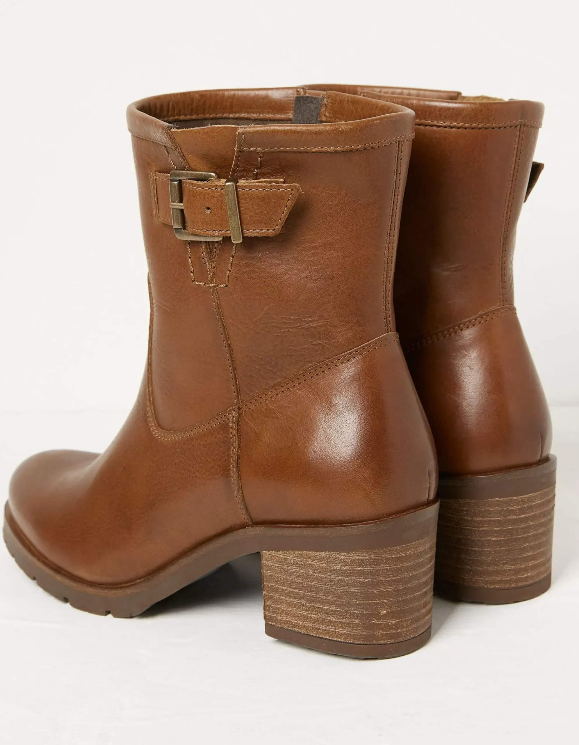 FatFace Hollie Mid Heel Leather Boots Tan Hot