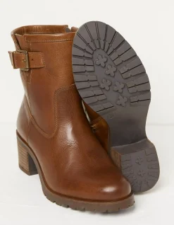 FatFace Hollie Mid Heel Leather Boots Tan Hot