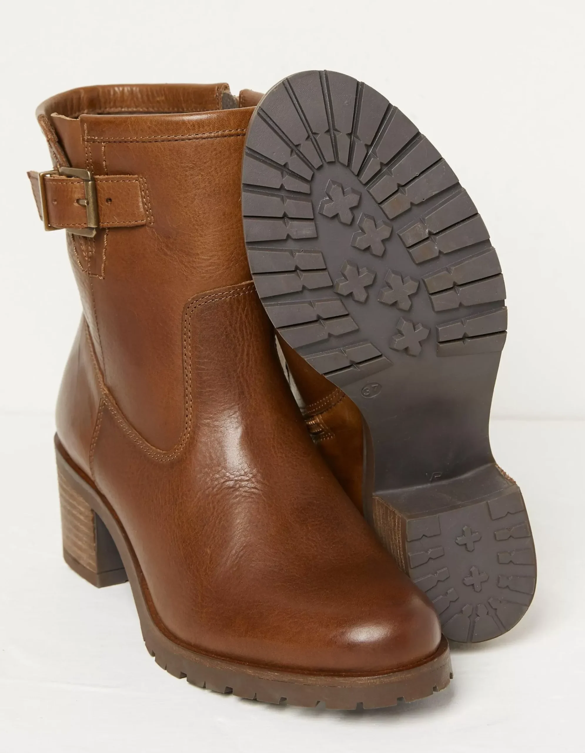 FatFace Hollie Mid Heel Leather Boots Tan Hot